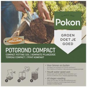Compact blok kokos potgrond op witte achtergrond – duurzame bodemmix voor kamerplanten