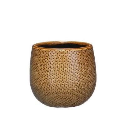 Keramieken Gabriel plantenpot in oker met ronde vorm en glanzende textuur, Ø14 cm, geschikt voor kleine kamerplanten