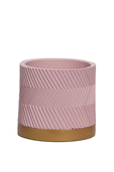 Roze keramieken plantenpot met diagonale ribbelstructuur en matte afwerking, Ø13 cm, geschikt voor kleine kamerplanten