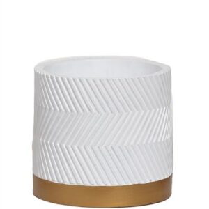 Witte keramieken plantenpot met diagonale ribbelstructuur en matte afwerking, Ø13 cm, geschikt voor kleine kamerplanten